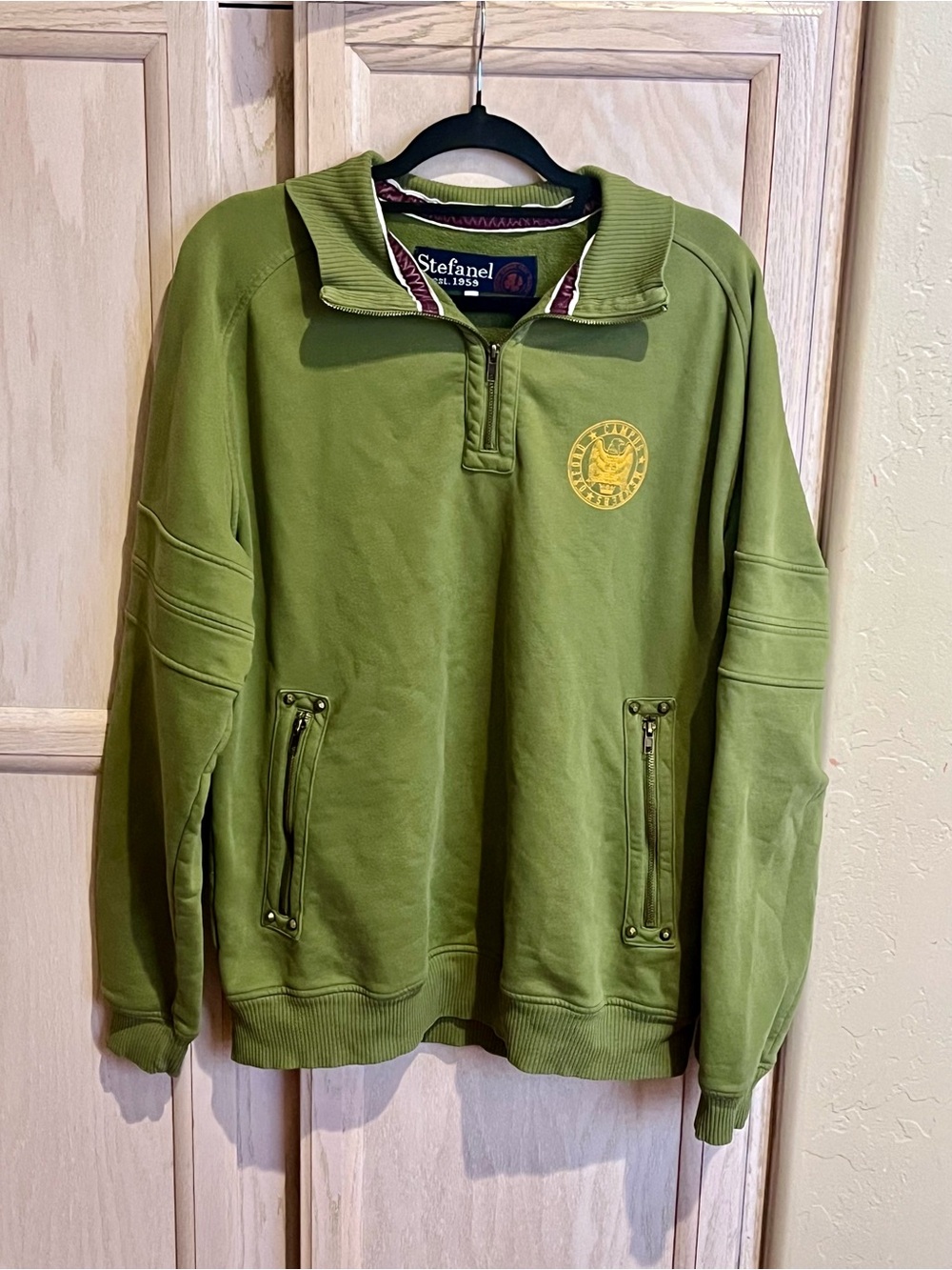 Stefanel Olive Green Quarter-Zip Men's Sweater